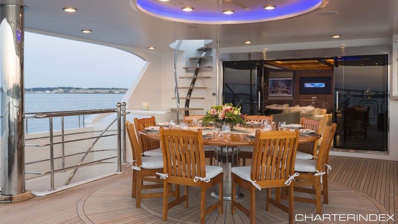 Far From It yacht aft dining