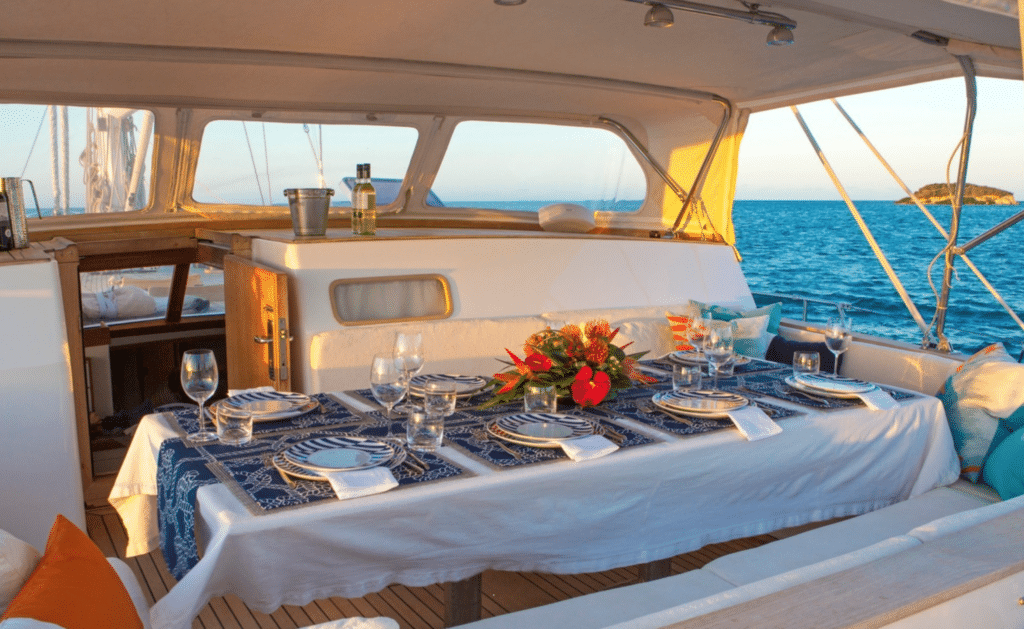 Cantiere Ferri Sailing Yacht Charter dining exterior