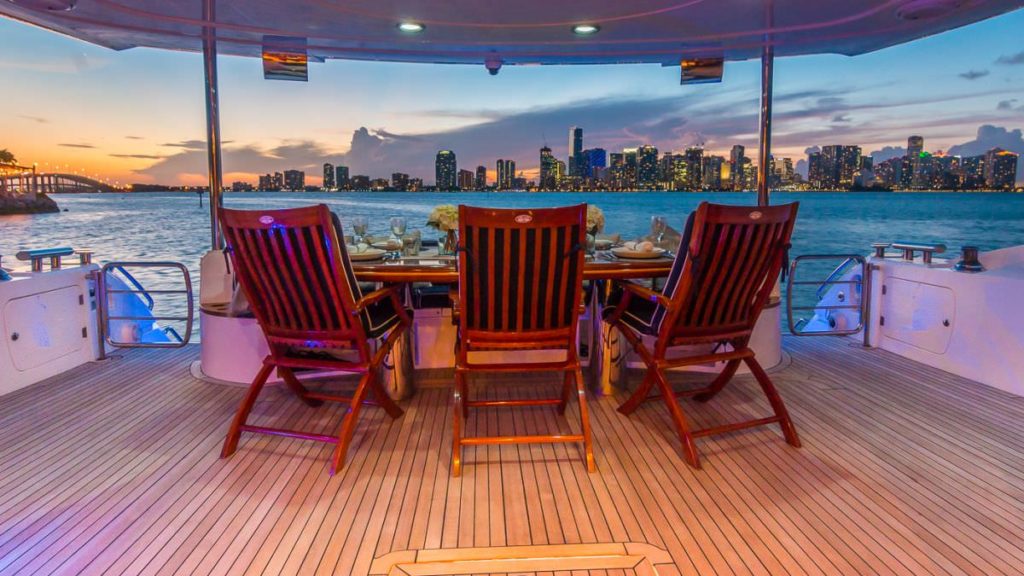 Top Gun Sunseeker Bahamas aft deck dining