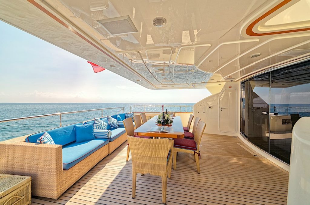Ferretti Yacht for Charter Anne Marie aft deck