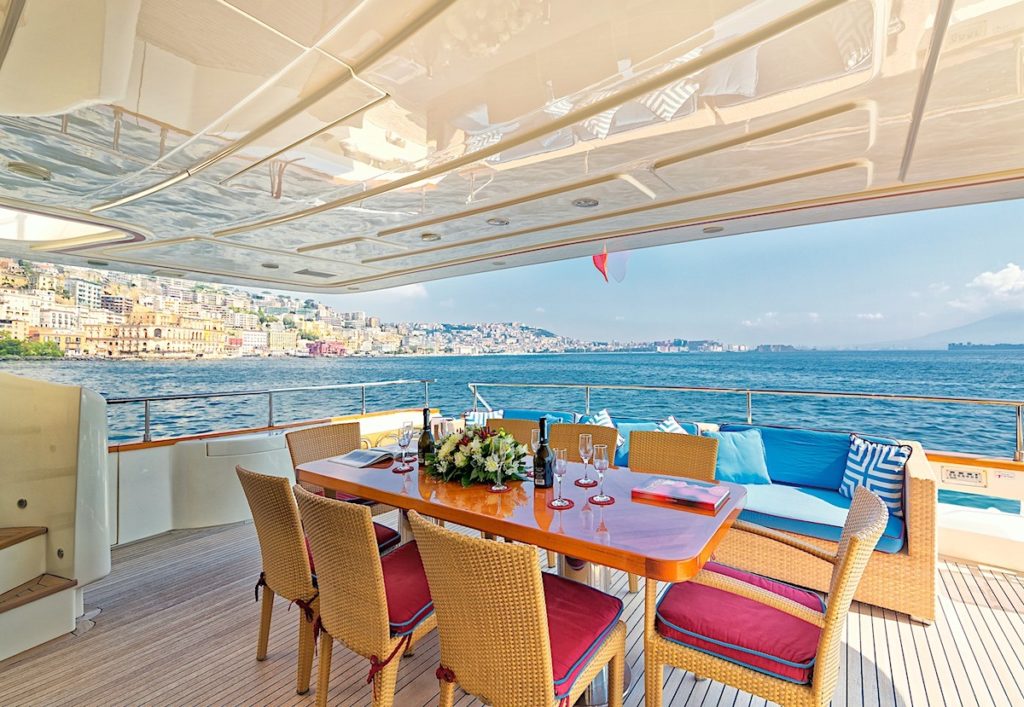 Ferretti Yacht for Charter Anne Marie dining