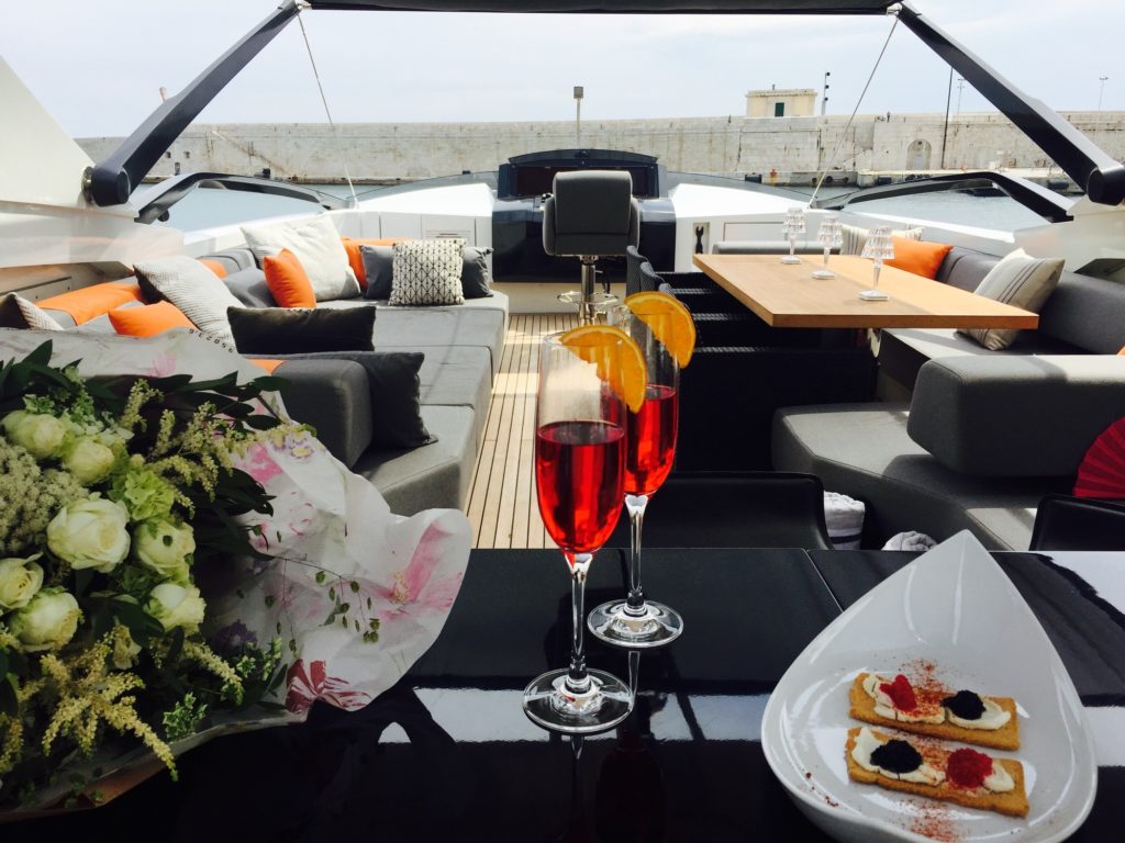 Italian Riviera yacht charter Keros Island sundeck drinks