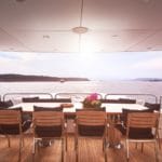Sunseeker Charter Yacht Black & White aft dining