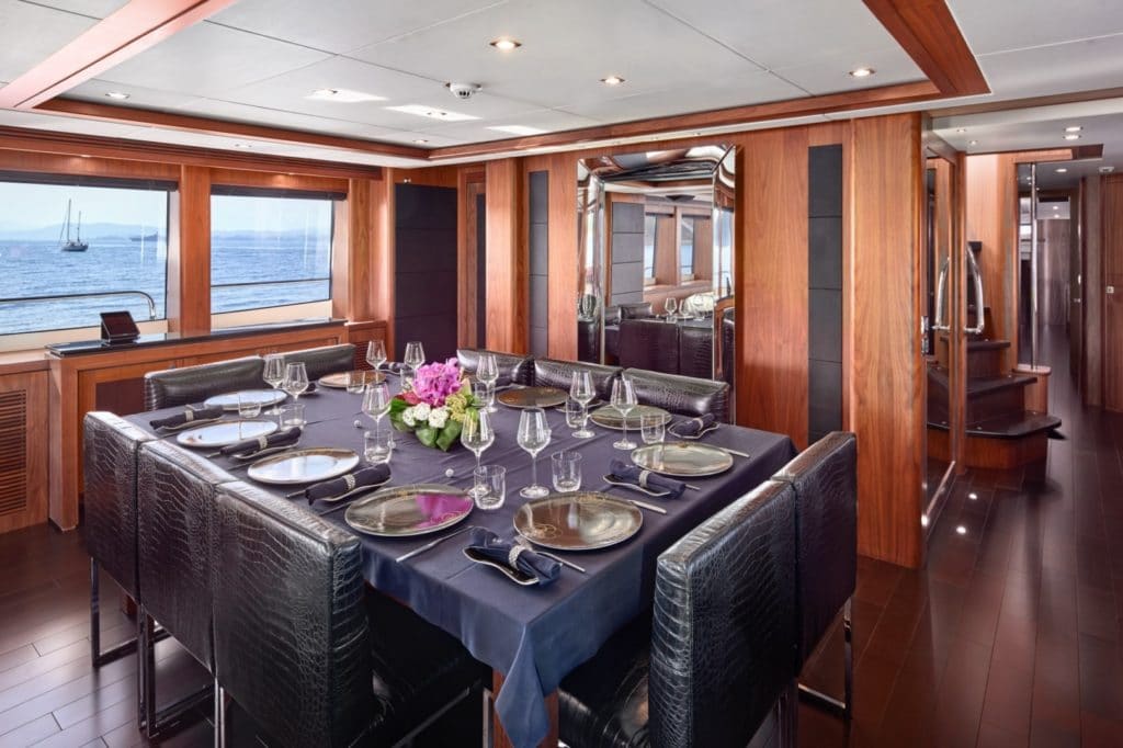 Sunseeker Charter Yacht Black & White dining