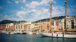 docks on french riviera in Nice, France on sunny day with blue sky