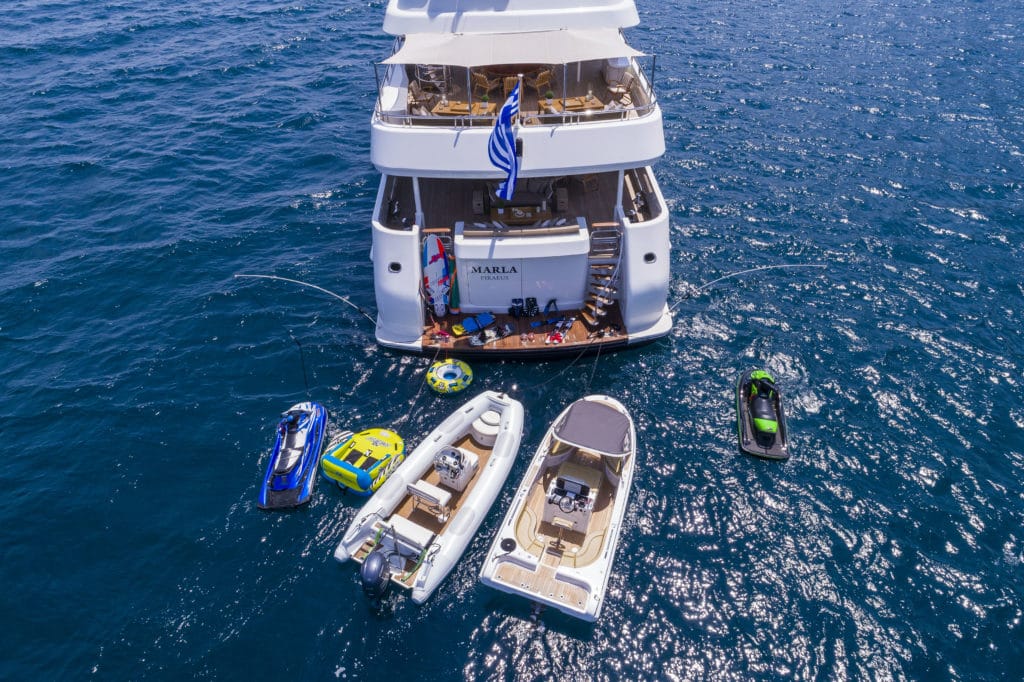 Superyacht Marla with tenders and toys