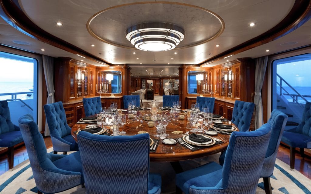 Super yacht Titania dining area