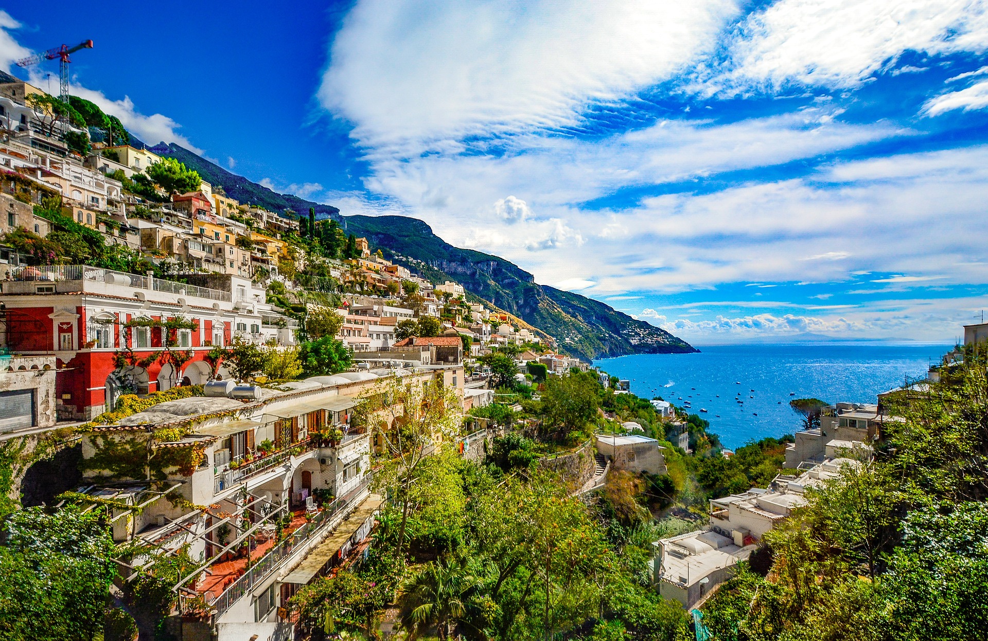View of the amalfi coast from mountains overlooking the coast